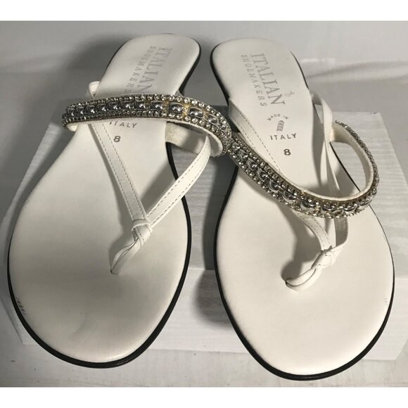 ITALIAN SHOEMAKERS Sandals White Wedge Size 8 Womens Rhinestone Embellished - Picture 3 of 9